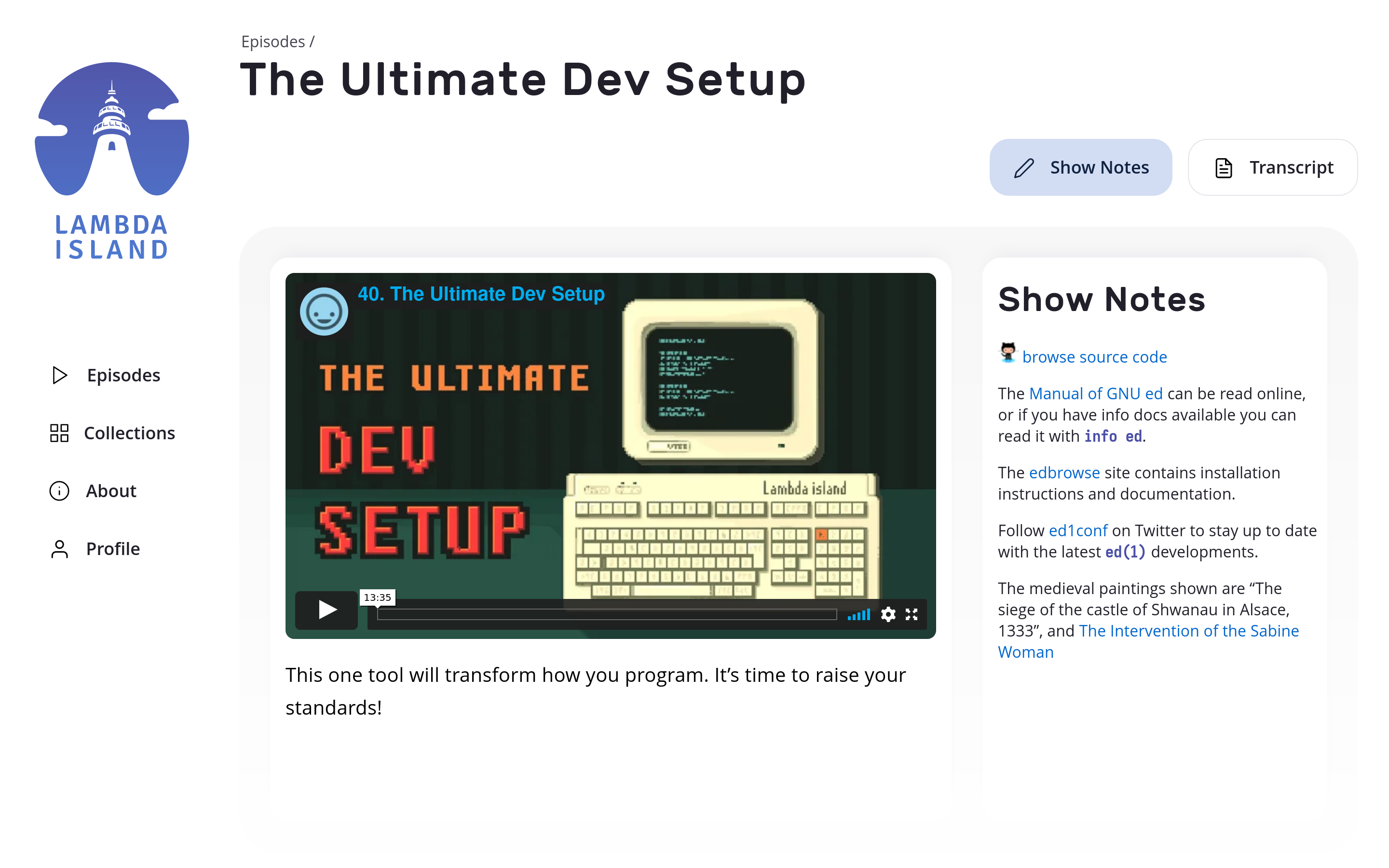 A screenshot of an episode page